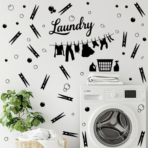 SUPERDANT 24 Hours Laundry Wall Stickers Open 24 Hours Wall Decals Self Service Laundry Room Stickers Vinyl Black Wall Art Decal for Laundry Room Home Wall Door Decor 96x30cm in Kuwait