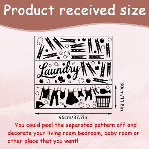 SUPERDANT 24 Hours Laundry Wall Stickers Open 24 Hours Wall Decals Self Service Laundry Room Stickers Vinyl Black Wall Art Decal for Laundry Room Home Wall Door Decor 96x30cm in Kuwait