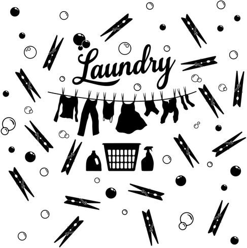 SUPERDANT 24 Hours Laundry Wall Stickers Open 24 Hours Wall Decals Self Service Laundry Room Stickers Vinyl Black Wall Art Decal for Laundry Room Home Wall Door Decor 96x30cm in Kuwait