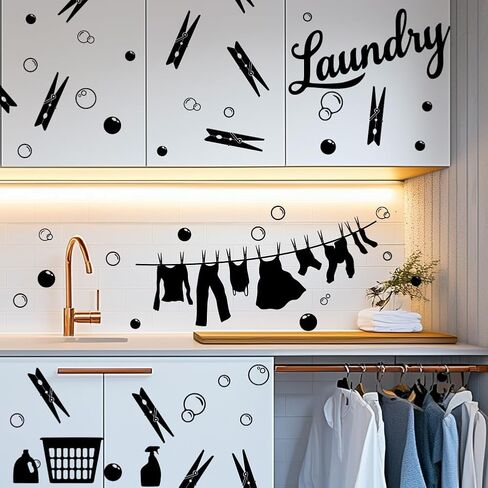 SUPERDANT 24 Hours Laundry Wall Stickers Open 24 Hours Wall Decals Self Service Laundry Room Stickers Vinyl Black Wall Art Decal for Laundry Room Home Wall Door Decor 96x30cm in Kuwait
