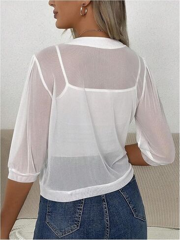 GORGLITTER Women's Sheer Mesh Dress Cardigan Half Sleeve Open Front Shrugs Bolero Lightweight Cardigans 2024 in Kuwait