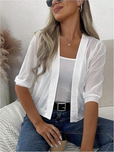 GORGLITTER Women's Sheer Mesh Dress Cardigan Half Sleeve Open Front Shrugs Bolero Lightweight Cardigans 2024 in Kuwait