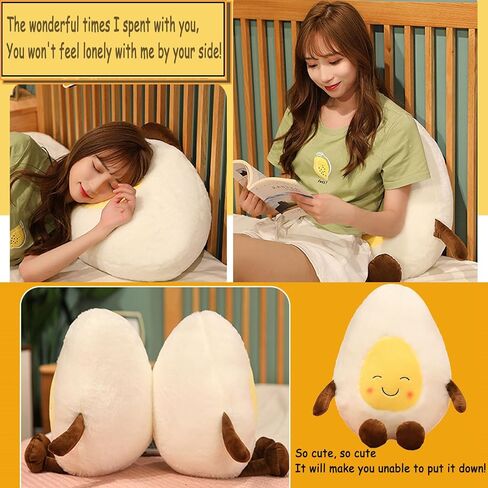 Smiling Poached Eggs Plush Toy Pillow - Super Soft Pillow, Cure Series Stuffed Eggs Plush Doll, Cute Food Themed Birthday Gift (white-15in) in Saudi Arabia