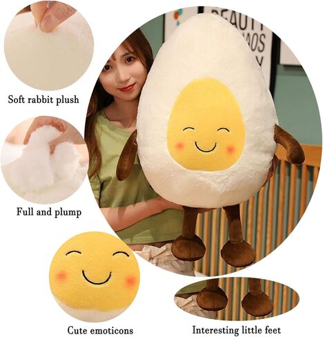 Smiling Poached Eggs Plush Toy Pillow - Super Soft Pillow, Cure Series Stuffed Eggs Plush Doll, Cute Food Themed Birthday Gift (white-15in) in Saudi Arabia