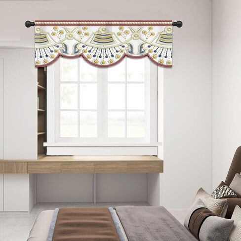 Window Valance Curtains, Retro Rustic Rod Pocket Window Top Decor Light-Filtering Farmhouse Short Curtain for Kitchen, Living Room, Bedroom, Office, 54" W x 18" L, Brown in Kuwait