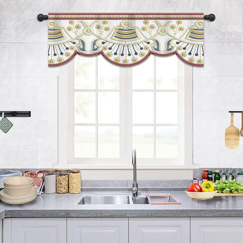 Window Valance Curtains, Retro Rustic Rod Pocket Window Top Decor Light-Filtering Farmhouse Short Curtain for Kitchen, Living Room, Bedroom, Office, 54" W x 18" L, Brown in Kuwait