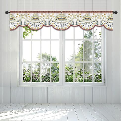 Window Valance Curtains, Retro Rustic Rod Pocket Window Top Decor Light-Filtering Farmhouse Short Curtain for Kitchen, Living Room, Bedroom, Office, 54" W x 18" L, Brown in Kuwait