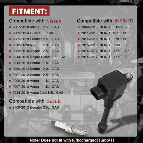 UF549 Ignition Coil Pack و Double Iridium Spark Plugs مجموعة من 4 متوافقة مع Nissan Altima Cube Sentra Versa NV200 Infiniti FX50 Q70 QX60 2005-2020 2.5 1.8 1.6 2.0 L4 استبدال#C1696 9029 in Saudi Arabia