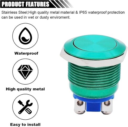 19mm 3/4" Momentary Push Button Switch, 250V AC 5A 1NO SPST High Round Screw Terminal, Waterproof Metal Shell Self-Resetting/Momentary Switch (Red) in Saudi Arabia