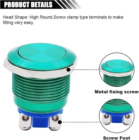 19mm 3/4" Momentary Push Button Switch, 250V AC 5A 1NO SPST High Round Screw Terminal, Waterproof Metal Shell Self-Resetting/Momentary Switch (Red) in Saudi Arabia