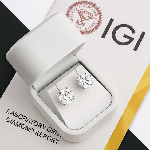 IGI Certified (F / VS2) or Non-Certified (G/VS) Lab Grown Diamond Round 4-Prong Basket Solitaire Stud Earrings in 14k Gold in Kuwait