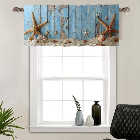 1 Panel Beach Seashells Curtain Valance for Windows, Coastal Ocean Starfish Rod Pocket Short Window Treatment Decor Drapes for Kitchen, Bathroom, 54" X 18" in Saudi Arabia