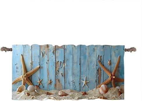 1 Panel Beach Seashells Curtain Valance for Windows, Coastal Ocean Starfish Rod Pocket Short Window Treatment Decor Drapes for Kitchen, Bathroom, 54" X 18" in Saudi Arabia