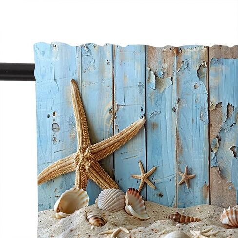 1 Panel Beach Seashells Curtain Valance for Windows, Coastal Ocean Starfish Rod Pocket Short Window Treatment Decor Drapes for Kitchen, Bathroom, 54" X 18" in Saudi Arabia