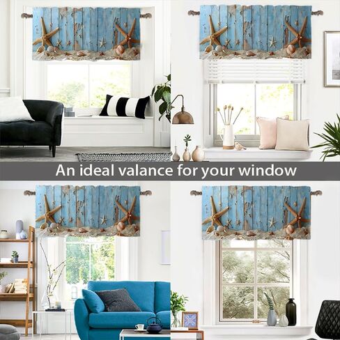 1 Panel Beach Seashells Curtain Valance for Windows, Coastal Ocean Starfish Rod Pocket Short Window Treatment Decor Drapes for Kitchen, Bathroom, 54" X 18" in Saudi Arabia