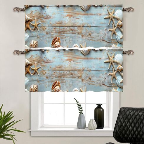 1 Panel Beach Seashells Curtain Valance for Windows, Coastal Ocean Starfish Rod Pocket Short Window Treatment Decor Drapes for Kitchen, Bathroom, 54" X 18" in Saudi Arabia