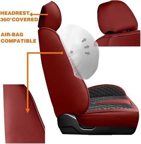 Foneso Car Seat Covers for Truck Chevy Chevrolet Silverado GMC Sierra Leather Protectors for Pickup 2007-2025 1500 2500HD 3500HD Trail Boss Z71 Crew Double Extended Cab (Red, Full Set) in Saudi Arabia