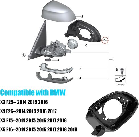 Jaronx متوافق مع إطار الإسكان Side Mirror Side BMW X3 F25 2014-2016/X4 F26 2014-2017/X5 F15 2014-2018/X6 F16 2014-2019 ، إطار غطاء السائق السوداء السوداء الداعمة لـ BMW 51167327911 in Kuwait
