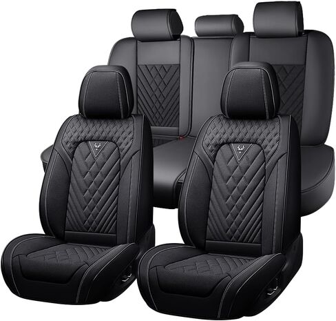 Fit for Honda Pilot Seat Covers 2003-2025, Nappa Leather, 360° Full Protection, Thick Padding & Memory Foam, Waterproof & Stain-Resistant Car Seat Cover (Full Set,Black) in Kuwait