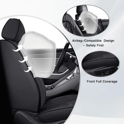 Fit for Honda Pilot Seat Covers 2003-2025, Nappa Leather, 360° Full Protection, Thick Padding & Memory Foam, Waterproof & Stain-Resistant Car Seat Cover (Full Set,Black) in Kuwait