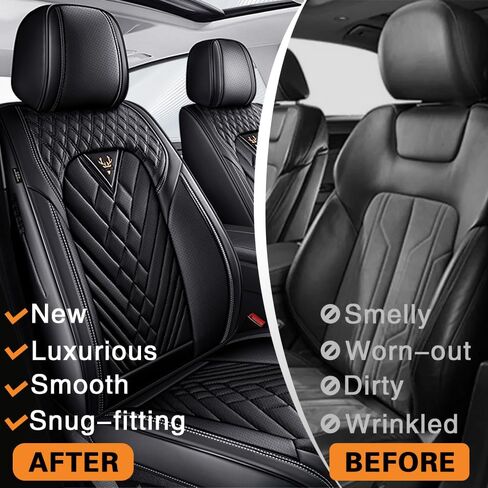 Fit for Honda Pilot Seat Covers 2003-2025, Nappa Leather, 360° Full Protection, Thick Padding & Memory Foam, Waterproof & Stain-Resistant Car Seat Cover (Full Set,Black) in Kuwait