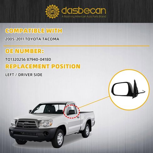 Dasbecan Driver Side Mirror Compatible With 2005-2011 Toyota Tacoma Mirror with Manual Folding/Power Glass Replaces# TO1320256 White Paint 3pins in Saudi Arabia