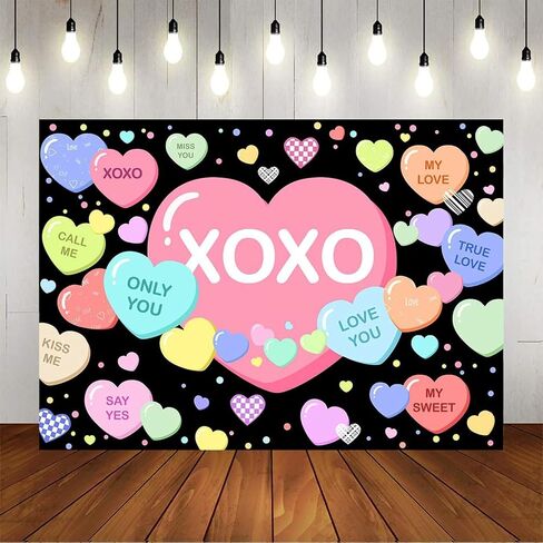Mocsicka 7x5ft Valentines Day Backdrop Conversation Heart Valentines Day Photo Photography Background Romantic Love Candy Heart Valentines Day Decorations Banner Photo Booth Props in Kuwait