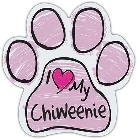 Crazy Sticker Guy Pink Scribble Paws: I Love My Chiweenie Dog Paw Shaped Car Magnet in Saudi Arabia