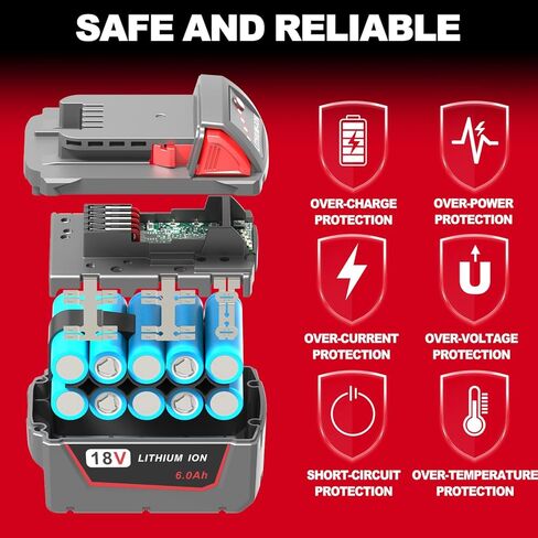 5.0AH 18V Lithium Batteriey بديل لبطارية Milwaukee M18 ، متوافقة تمامًا مع أدوات بطارية M18 ميلووكي وشاحن 1 حزمة in Kuwait