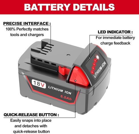 5.0AH 18V Lithium Batteriey بديل لبطارية Milwaukee M18 ، متوافقة تمامًا مع أدوات بطارية M18 ميلووكي وشاحن 1 حزمة in Kuwait