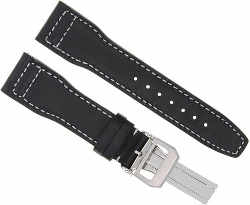 Ewatchparts 21mm Leather Watch Band Strap Compatible With IWC Pilot Portuguese Watch Clasp Black With White Stitching in Saudi Arabia