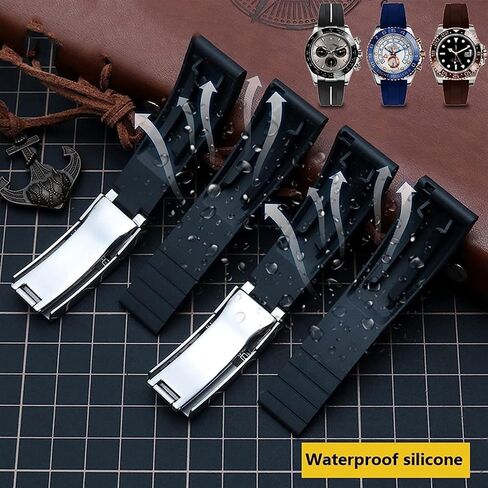حزام مراقبة المطاط لـ Rolex Sport Mens حزام مع سوار مراقبة مشبك قابلة للطي 20 مم 21 مم in Kuwait