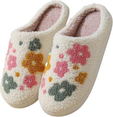 Cute Plush Slippers for Women and Men with Embroidered Flower Cactus Bow or Letter Design Memory Foam Lined Indoor House Shoes with Soft Sole Unisex Fit Cozy and Stylish in Saudi Arabia