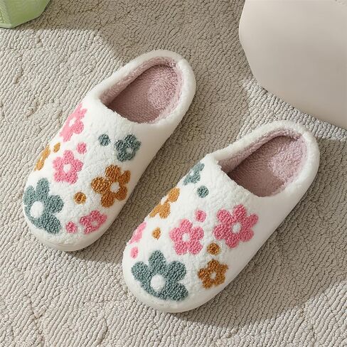 Cute Plush Slippers for Women and Men with Embroidered Flower Cactus Bow or Letter Design Memory Foam Lined Indoor House Shoes with Soft Sole Unisex Fit Cozy and Stylish in Saudi Arabia