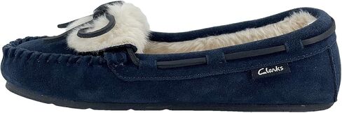 Clarks Womens Folded Tongue Leather Moccasin Slipper ICH30746C - Plush Faux Fur Lining - Indoor Outdoor House Slippers For Women (9 M US, Navy) in Saudi Arabia