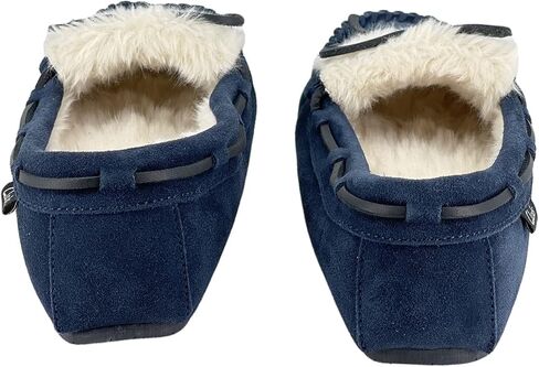 Clarks Womens Folded Tongue Leather Moccasin Slipper ICH30746C - Plush Faux Fur Lining - Indoor Outdoor House Slippers For Women (9 M US, Navy) in Saudi Arabia