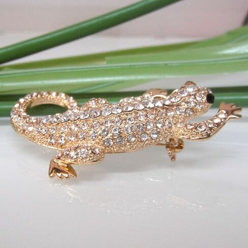 Navachi 18k White Gold Plated White Crystal Crocodile Alligator Az7262 Brooch Pin in Saudi Arabia