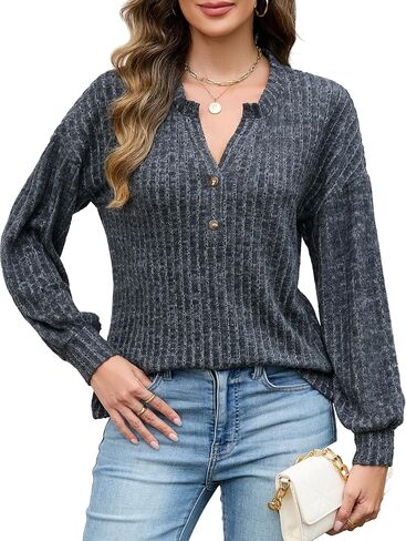 Edelqual Long Sleeve Shirts for Women Casual Fall Tops Henley V Neck Light Sweaters Tunic 2025 Fashion Trendy Clothes in Kuwait