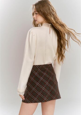 Womens Pullover Sweater Top Bow-Tie Neck Knitwear Lace Stitching Elegant in Saudi Arabia