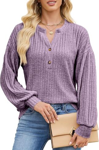 Edelqual Long Sleeve Shirts for Women Casual Fall Tops Henley V Neck Light Sweaters Tunic 2025 Fashion Trendy Clothes in Saudi Arabia