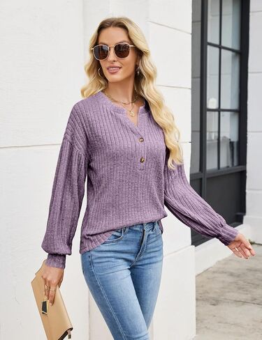 Edelqual Long Sleeve Shirts for Women Casual Fall Tops Henley V Neck Light Sweaters Tunic 2025 Fashion Trendy Clothes in Saudi Arabia