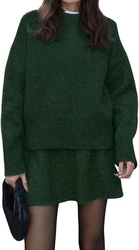 chouyatou Women's 2 Piece Sweater Skirt Sets Casual Loose Pullover Tops Mini Knitted Skirt Two Piece Outfits in Kuwait