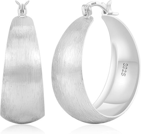 أقراط طوق مكتنزة بعرض 12 ملم للنساء السميكة السميكة 925 من الفضة الاسترليني in Kuwait