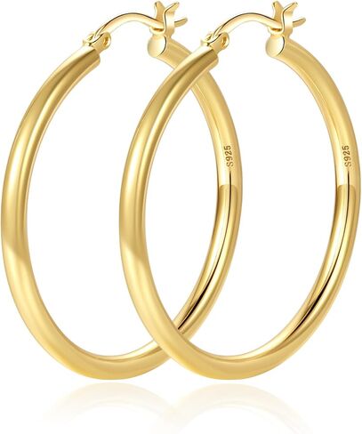 OOPEL 3MM MOLD HOOP أقراط للنساء أجوف أنبوب 14 كيلو بايت مطلي بالمعالم الذهب 925 Sterling Silver Post Lightweight Silver Hoop أقراط 30/40/50/00/70 ملم in Kuwait