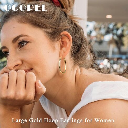 OOPEL 3MM MOLD HOOP أقراط للنساء أجوف أنبوب 14 كيلو بايت مطلي بالمعالم الذهب 925 Sterling Silver Post Lightweight Silver Hoop أقراط 30/40/50/00/70 ملم in Kuwait