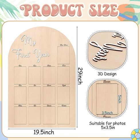 Large My First Year Picture Frame for 4 x 6 Inch Birthday Wooden Photo Board 12 Monthly Photo Display 1st Birthday Decorations Baby Gift for Newborn Keepsake, 33 x 22 Inch in Kuwait