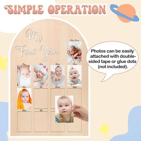 Large My First Year Picture Frame for 4 x 6 Inch Birthday Wooden Photo Board 12 Monthly Photo Display 1st Birthday Decorations Baby Gift for Newborn Keepsake, 33 x 22 Inch in Kuwait