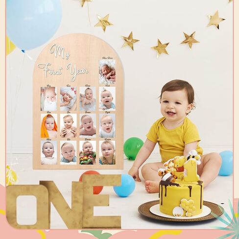 Large My First Year Picture Frame for 4 x 6 Inch Birthday Wooden Photo Board 12 Monthly Photo Display 1st Birthday Decorations Baby Gift for Newborn Keepsake, 33 x 22 Inch in Kuwait