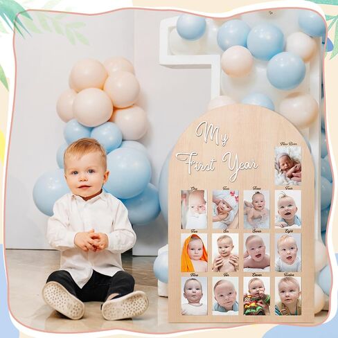 Large My First Year Picture Frame for 4 x 6 Inch Birthday Wooden Photo Board 12 Monthly Photo Display 1st Birthday Decorations Baby Gift for Newborn Keepsake, 33 x 22 Inch in Kuwait