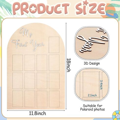 Large My First Year Picture Frame for 4 x 6 Inch Birthday Wooden Photo Board 12 Monthly Photo Display 1st Birthday Decorations Baby Gift for Newborn Keepsake, 33 x 22 Inch in Kuwait